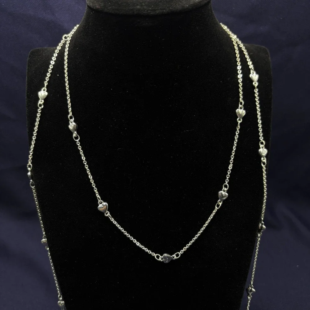 Candies Breaking‎ Hearts Silver Tone Long Station Necklace with Heart Tassel